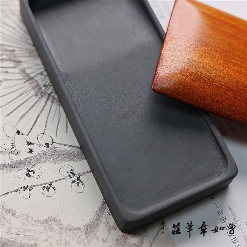 安徽歙砚书法专用天然原石砚台带盖研墨条罗纹砚墨盒小品高档文房