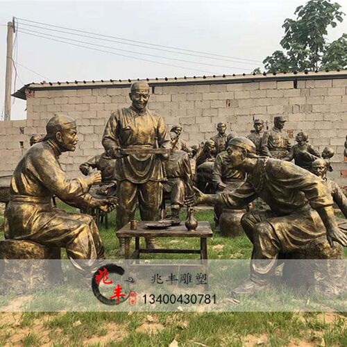 喝酒划拳人物饭店掌柜摆件民俗文化户外园林仿铜玻璃钢吃火锅雕塑