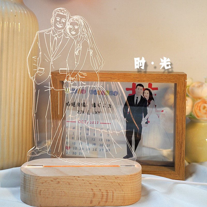 新婚礼物送新人照片手绘定制画框结婚周年纪念日情人节520男女友