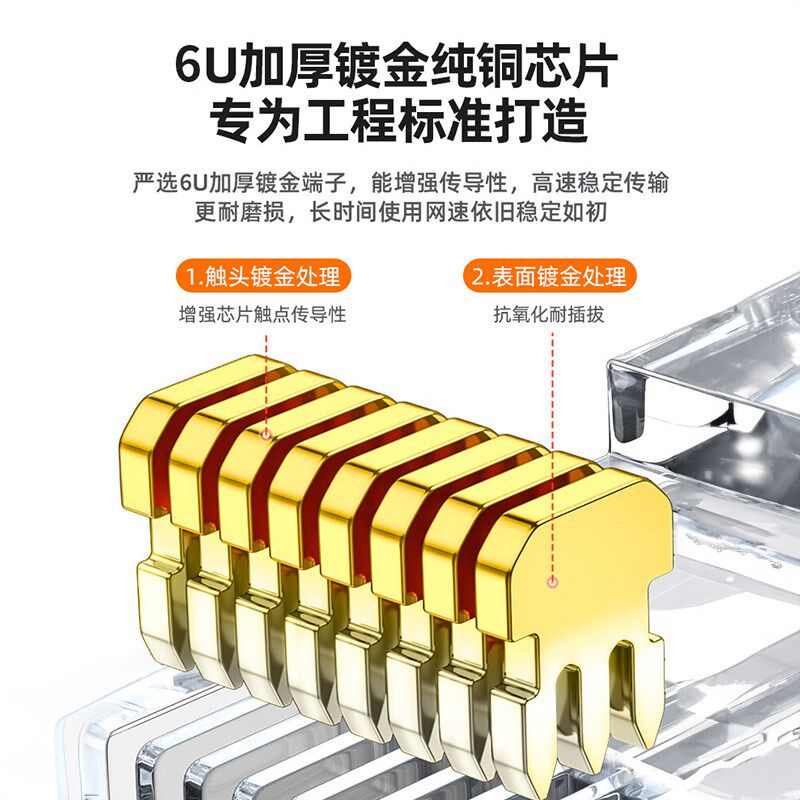 水晶头超五5类六6类千兆网线头家用穿孔式网络水晶头连接器