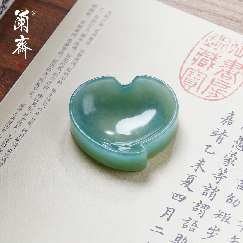 岫玉手工雕刻笔舔笔搁墨碟镇纸文房雅器精品天然玉石书法创意文创