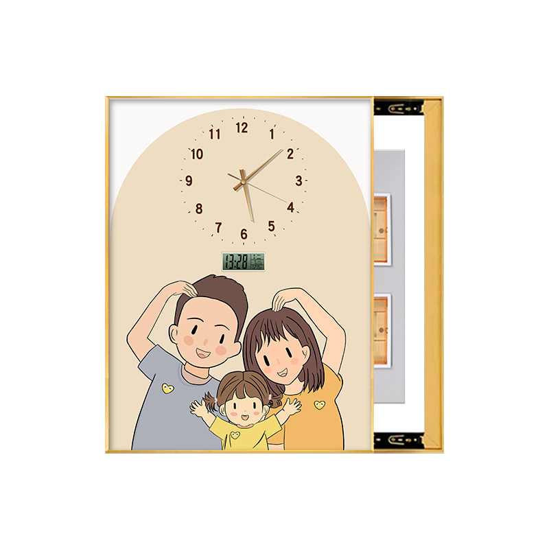 一家三口电表箱装饰画带钟表万年历卡通配电箱电源总开关遮挡挂画