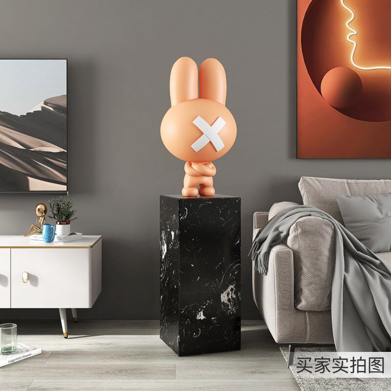 卡通兔子落地摆件玄关抽象家居饰品大理石办公室开业乔迁新居礼品