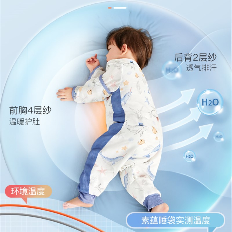 宝宝睡袋春秋款夏季婴儿轻薄款纱布分腿儿童竹棉空调房防踢被夏天