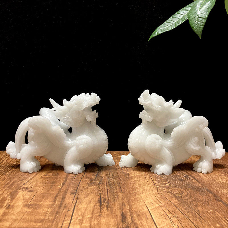 天然玉石貔貅摆件招财一对客厅店铺家居办公室装饰白玉皮丘纯手工