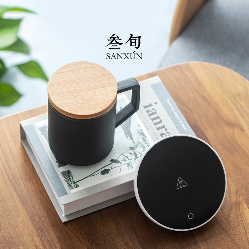 叁旬陶瓷马克杯恒温杯垫带盖过滤办公茶水分离泡茶杯加热保温底座