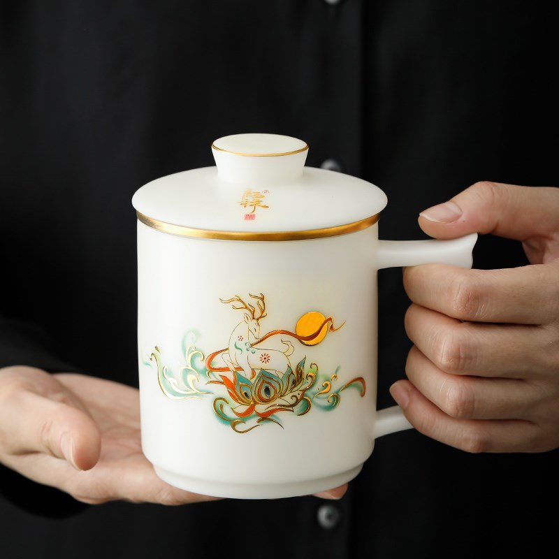 冰种玉瓷办公杯个人专用水杯中国白瓷羊脂玉泡茶杯高档飘逸杯送礼