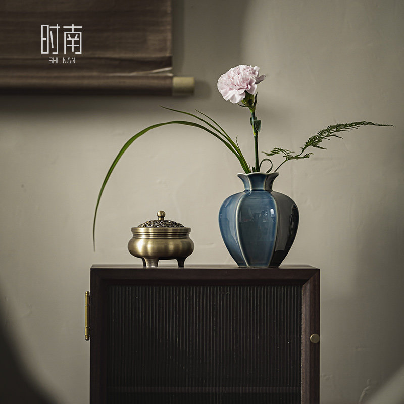 新中式陶瓷花瓶摆件客厅插花民宿仿古禅意石榴小花器茶道茶桌饰品