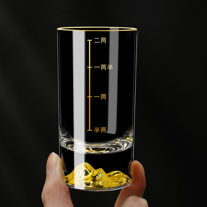 中式奢华金山金箔白酒杯套装啤酒一口杯中式水晶玻璃分酒器烈酒杯