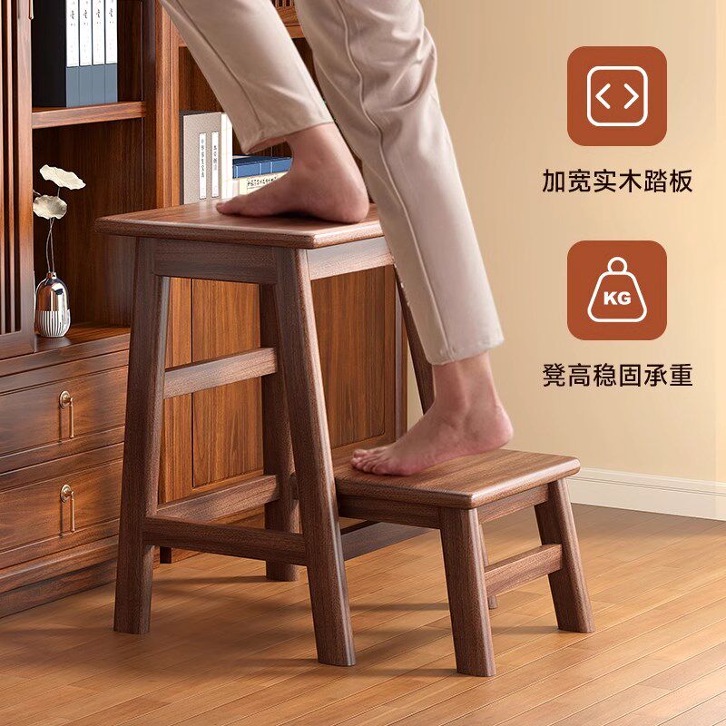 实木折叠梯子凳子两用厨房炒菜登高凳二步梯凳踏板楼梯凳实木板凳