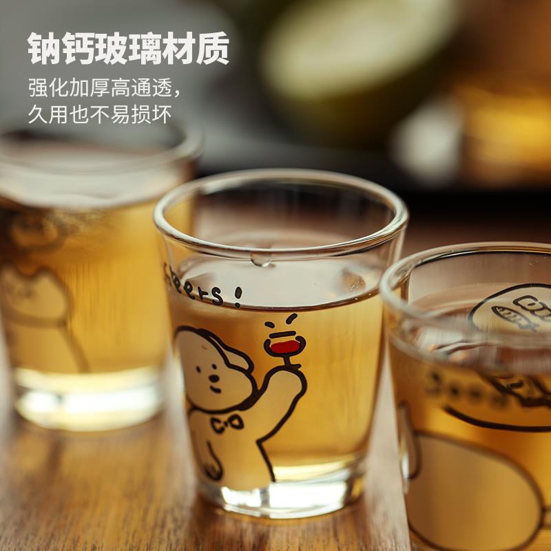 蓝莲花透明玻璃小酒杯套装高颜值家用白酒杯一口杯可爱烧酒杯礼盒