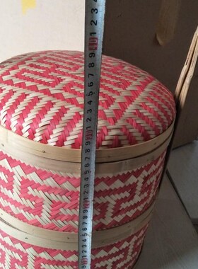纯手工竹编竹制品竹篮子结婚食盒提篮春节送礼品红色喜篮摄影道具