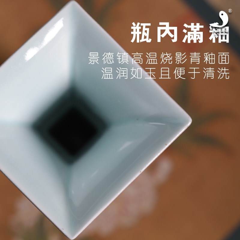 大鱼美器豇豆红四方尊花瓶景德镇陶瓷花瓶原矿釉高温烧制民宿乔迁