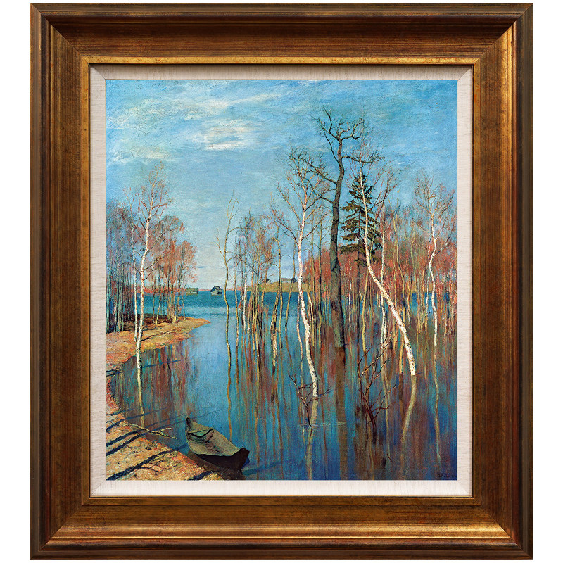 列维坦-春潮 玄关美式油画装饰画走廊挂画餐厅书房欧式风景壁画