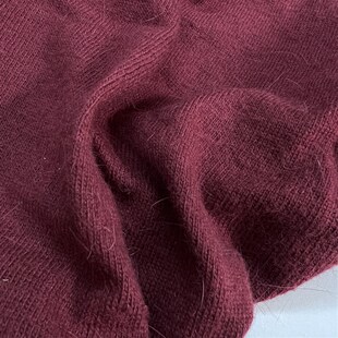 兔毛毛衣安哥拉红布料 柔软针织弹力酒红打底连衣裙服装面料