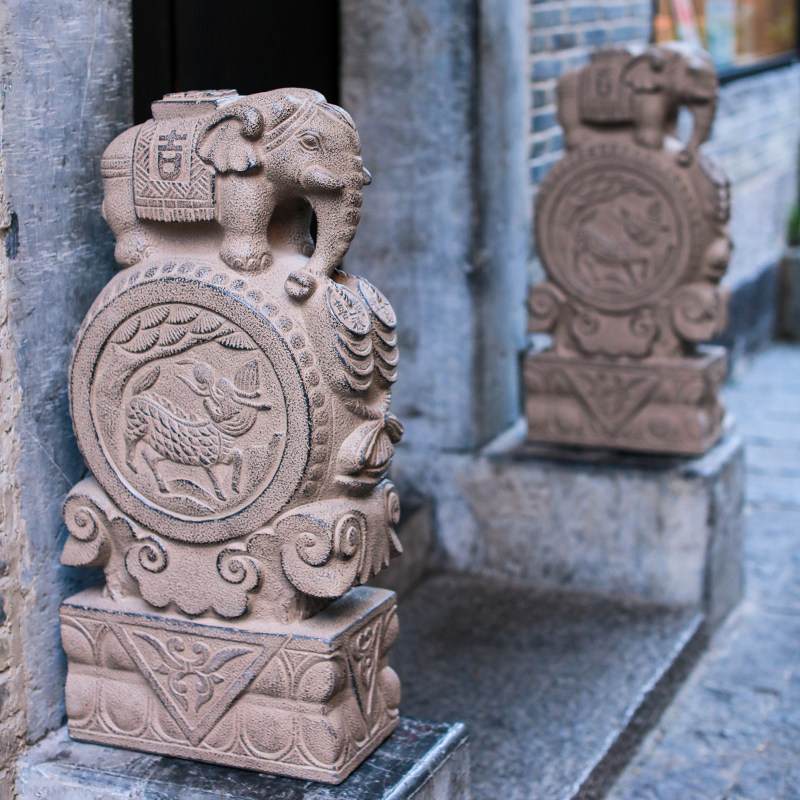 仿石雕石鼓门墩抱鼓石一对家用仿古庭院别墅装饰镇宅门口石墩摆件