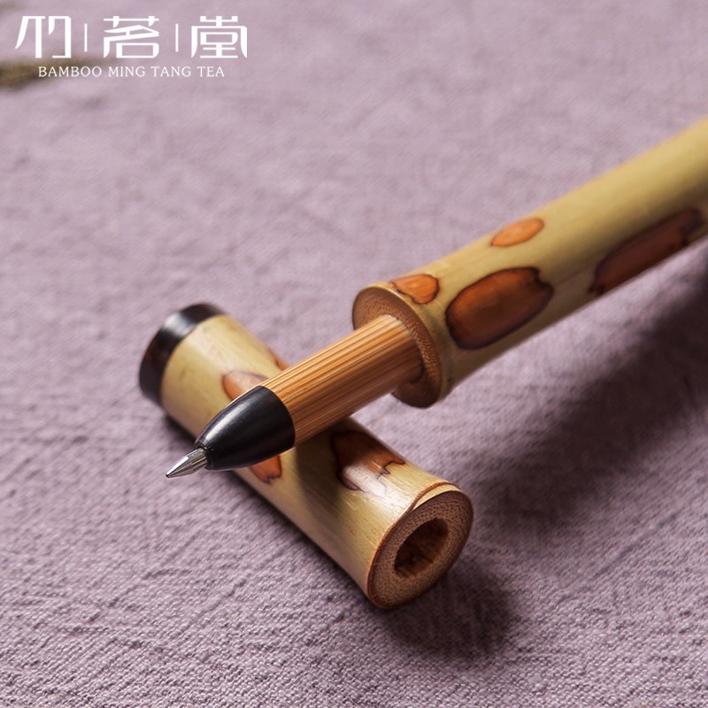 蝴蝶斑水笔 湘妃竹斑竹实木中性笔圆珠笔 禅意创意礼物纯手工文具