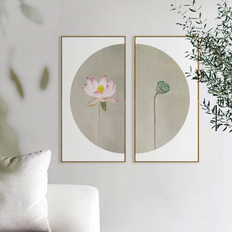 水墨宣言 新中式荷花莲花挂画客厅组合装饰画书房茶室禅意墙画