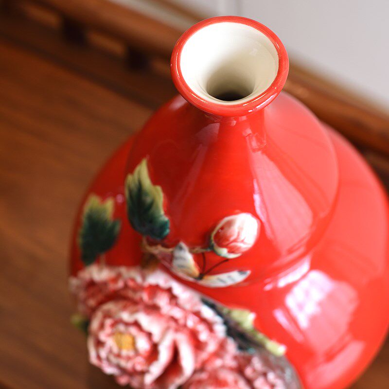 陶瓷牡丹葫芦花瓶摆件客厅插花餐厅摆设办公室入户玄关家居装饰品