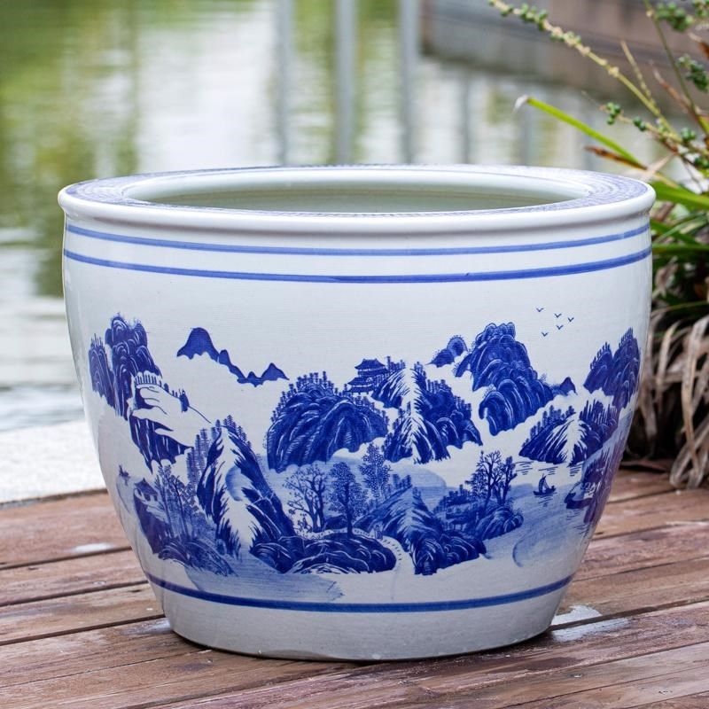 庭院大缸景德镇陶瓷鱼缸水缸 养荷花碗莲睡莲盆乌龟缸酒店甲鱼缸
