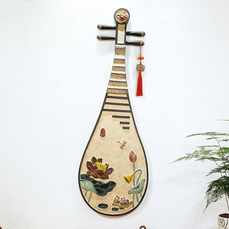 新中式装修琵琶壁饰玄关壁画书房装饰画墙面艺术浮雕画背景墙挂件