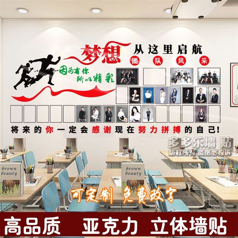 亚克力励志墙贴 公司企业文化墙 团队风采 员工风采  梦想 照片墙