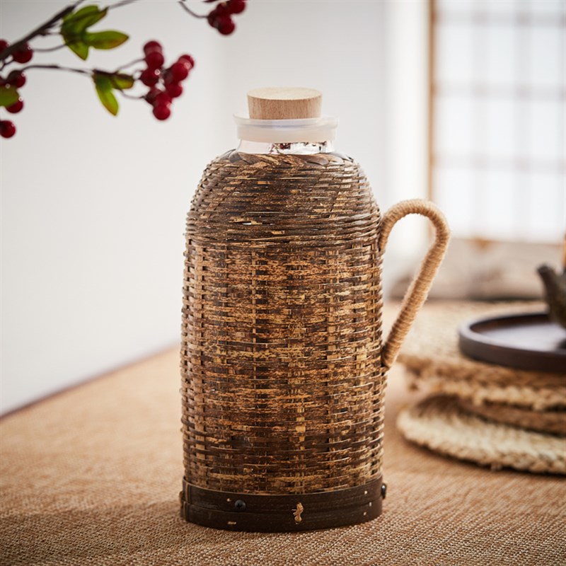 竹编热水瓶暖壶保温瓶复古怀旧水瓶家用茶道开水壶玻璃内胆