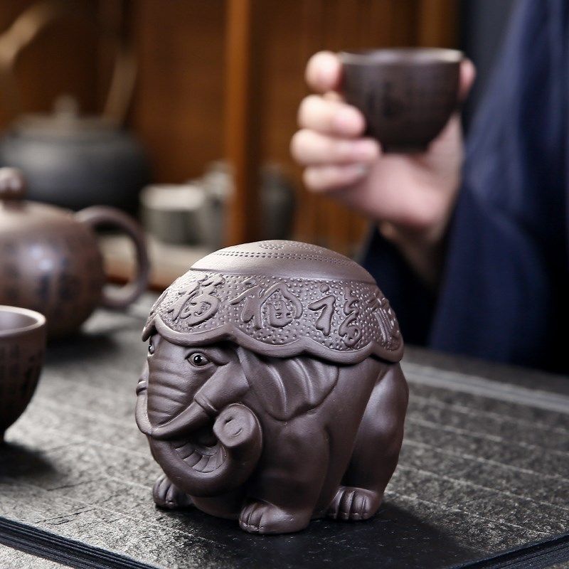 吉祥象摆件客厅办公室茶室茶桌家居装饰摆设茶宠茶玩茶漏茶滤一体