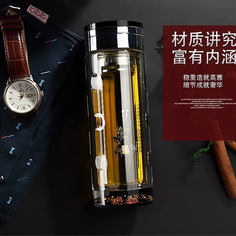 男女士高档水晶杯双层耐高温玻璃杯商务高级泡茶叶办公室车载水杯