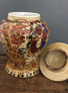 清乾隆年制刻人物侍女图纹将军茶叶罐景德镇仿古瓷器做旧古玩收藏