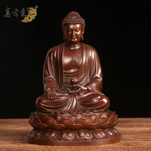 真古意 黄铜西方三圣佛像摆件阿弥陀佛观音菩萨大势至菩萨供奉