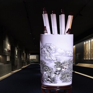 景德镇陶瓷花瓶箭筒中式书房客厅书画缸卷轴缸落地字画桶收纳筒