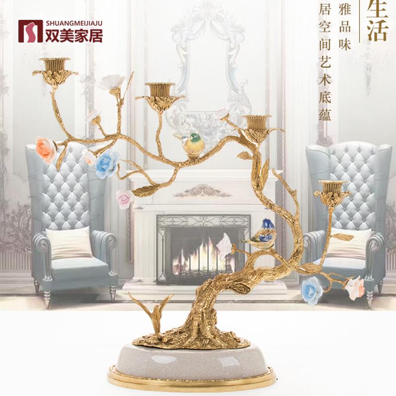 双美家居客厅摆件欧式玄关摆件烛台茶几装饰浪漫烛台陶瓷配铜