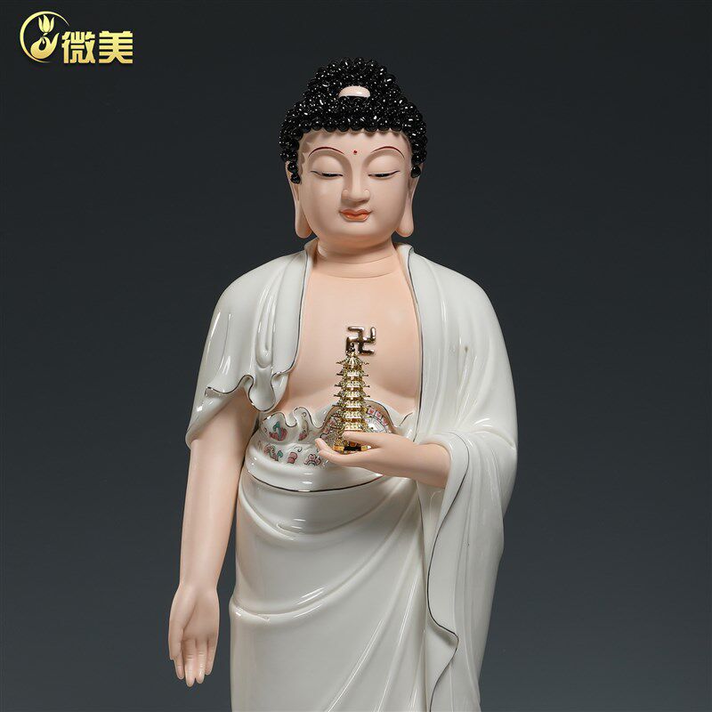 微美陶瓷东方三圣佛像摆件药师佛居家供奉客厅日光菩萨月光菩萨像