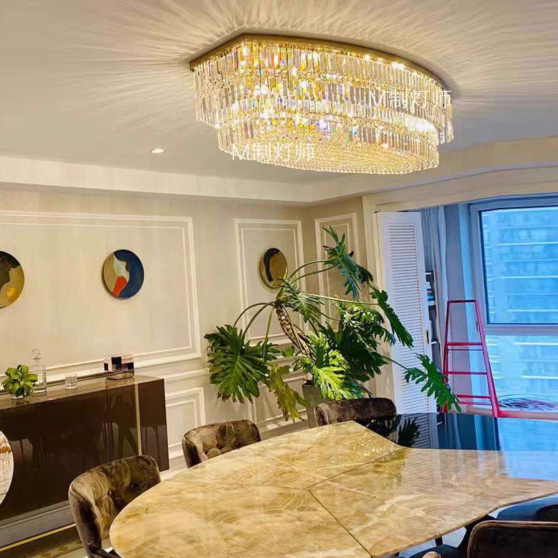 轻奢美式后现代K9水晶吸顶灯餐厅椭圆酒店客厅走廊灯玄关大气吧台