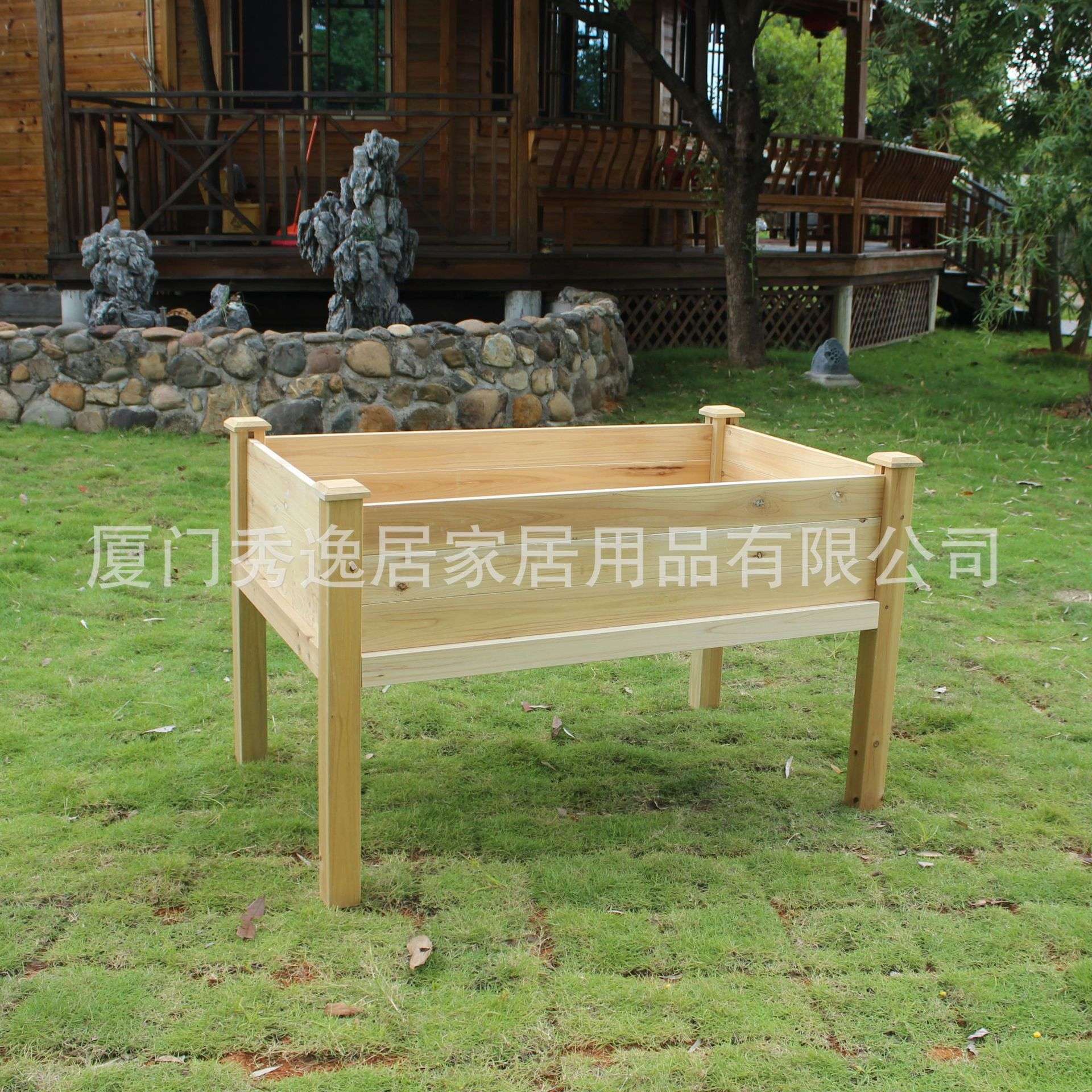 户外中款长方形花箱 室外阳台种植箱实木庭院高脚花草种植箱