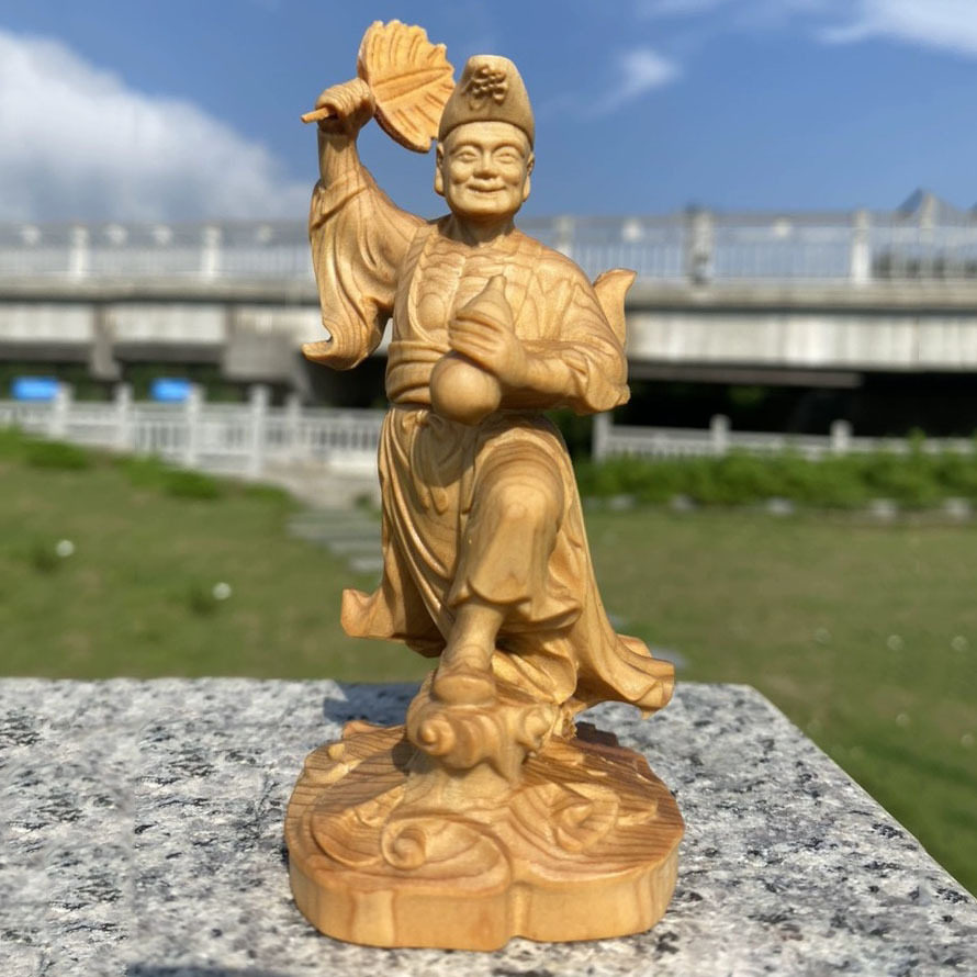 崖柏木雕活佛济公降龙罗汉醉佛家居摆件创意车载茶台盘禅意茶宠