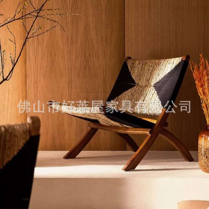 中古藤椅设计师椅复古风家用靠背编织躺椅休闲沙发椅子折叠躺椅