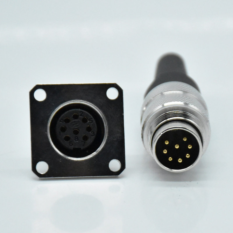 深圳厂家M16螺纹连接器C091DJ09系列方型法兰座底座8芯接头防水