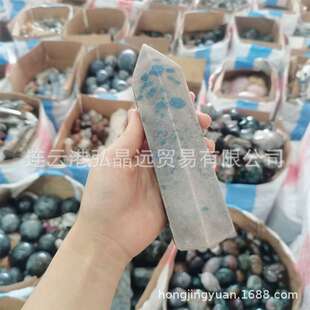 天然水晶柱子K2六棱柱K Two单尖柱蓝色石英石柱源头厂家