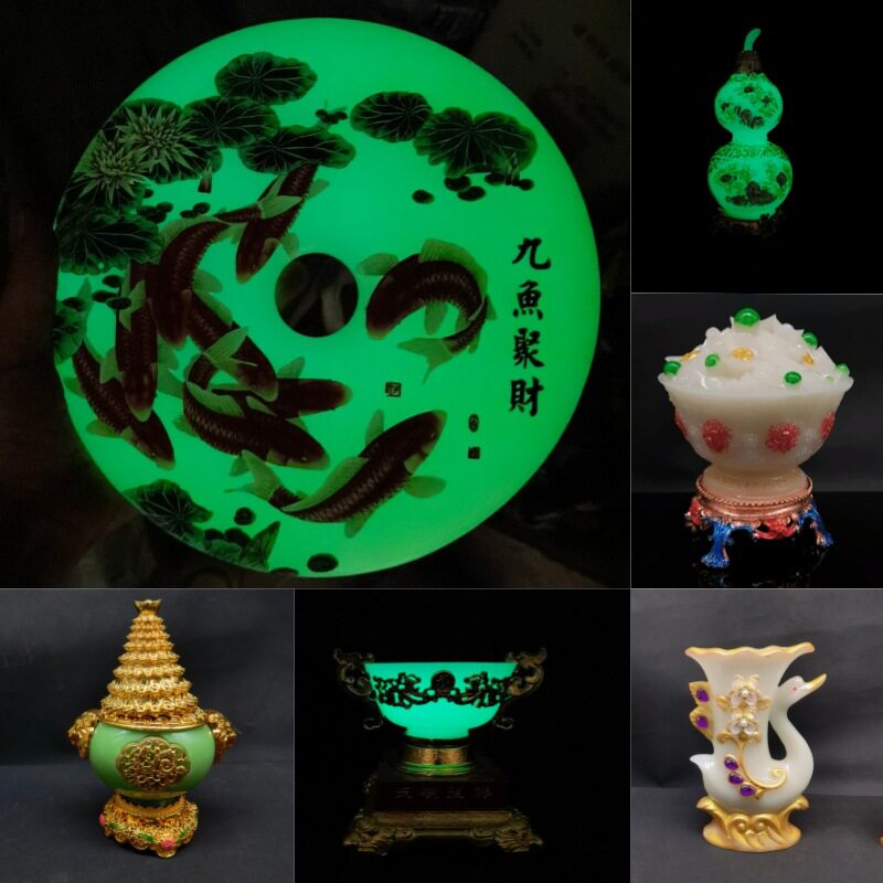 直销夜光龙凤鎏金凤花瓶摆件镶嵌工艺品居家客厅摆件古玩杂项摆件