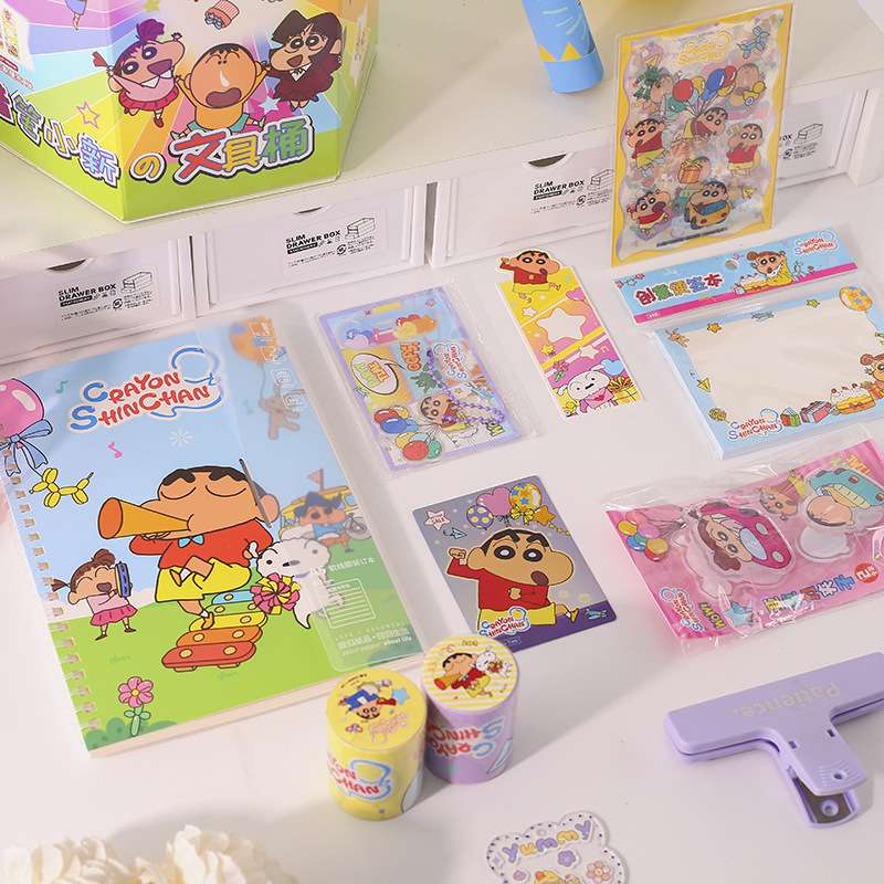 蜡笔小新文具桶 可爱小新手提桶挂件笔记本胶带便签本文具套装礼