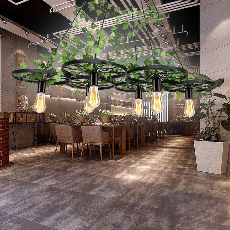 休闲餐厅吊灯火锅店奶茶店吧台美发复古工业风绿植装饰麻绳吊灯