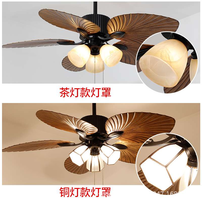 跨境风扇灯美式复古吊扇灯东南亚酒店工程装饰LED吊扇跨境热销