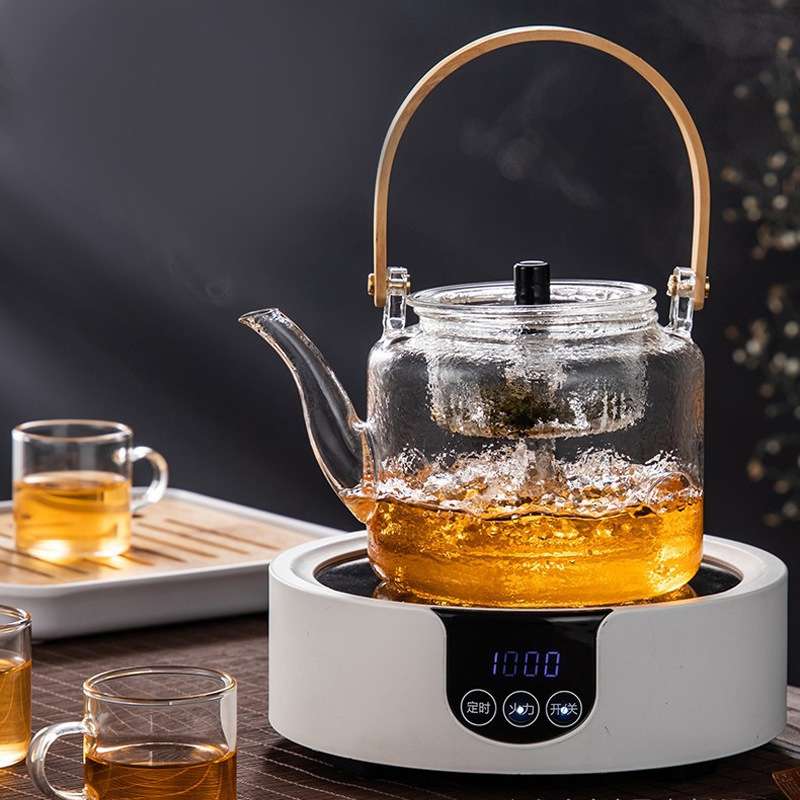 煮茶壶光面锤纹玻璃带加热电磁炉蒸茶器家用办公养生智能电陶炉