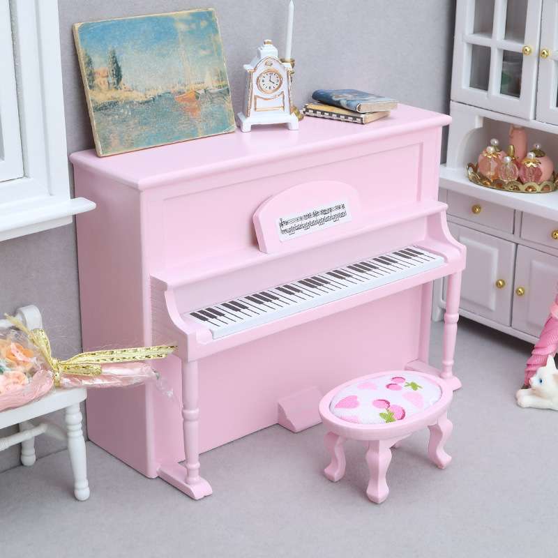 1:12娃娃屋钢琴DOLLHOUSE MINIATURE迷你模型风琴和琴凳三色可选