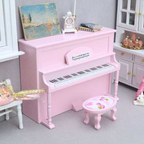 1:12娃娃屋钢琴DOLLHOUSE MINIATURE迷你模型风琴和琴凳三色可选