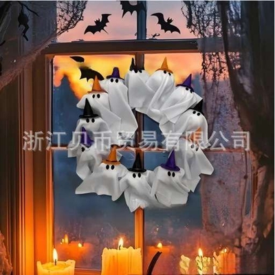 跨境 Spooky Ghosts Halloween Wreaths 白色鬼魂花环万圣节装饰