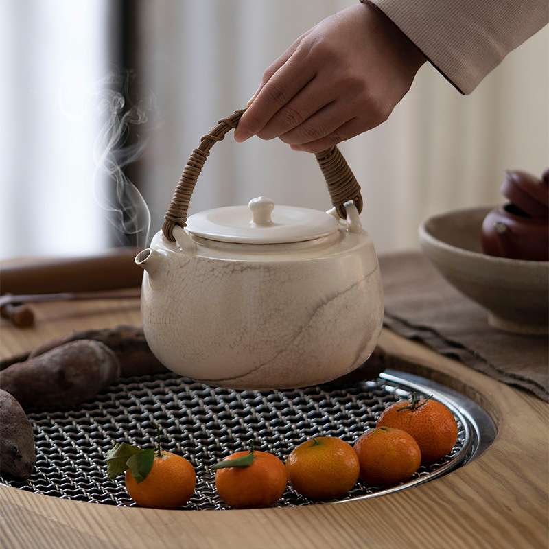 围炉边炉电陶炉松柏木多功能实木小圆桌火锅餐桌炭炉烧烤煮茶茶桌