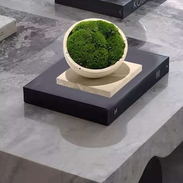 现代永生青苔洞石花器绿植盆景样板房售楼处洽谈桌办公室软装摆件